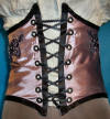 bridal satin cincher, black trim, front view, reversible.